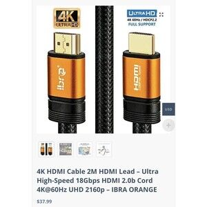4K HDMI Cable 2M HDMI Lead – Ultra High-Speed 18Gbps HDMI 2.0b Cord 4K@60Hz UHD